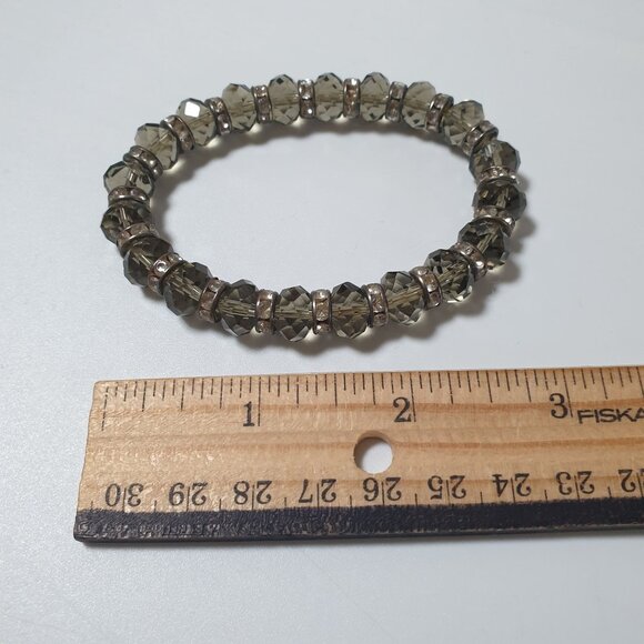 Women Bracelet 7" Silver Tone Crystal Bead Stretch Costume Fashion Bling - Picture 3 of 5